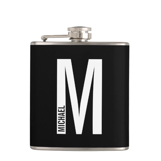 Moderne gepersonaliseerde vette monogram en naam heupfles (Voorkant)