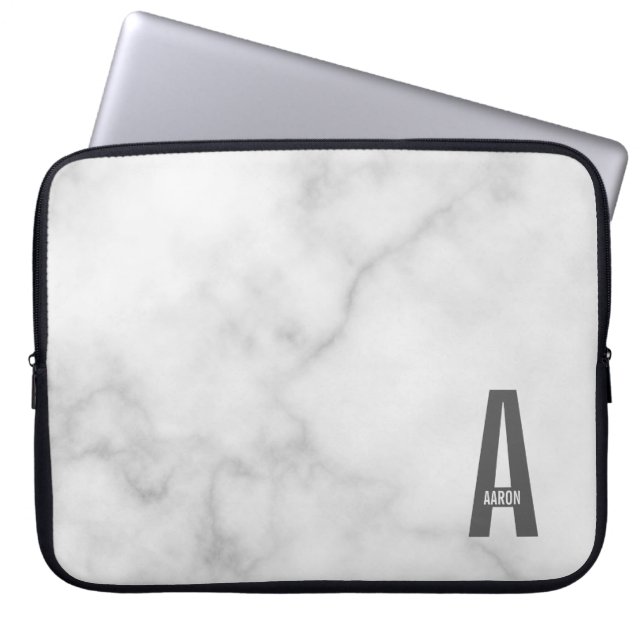 Moderne gepersonaliseerde vette monogram en naam laptop sleeve (Voorkant)
