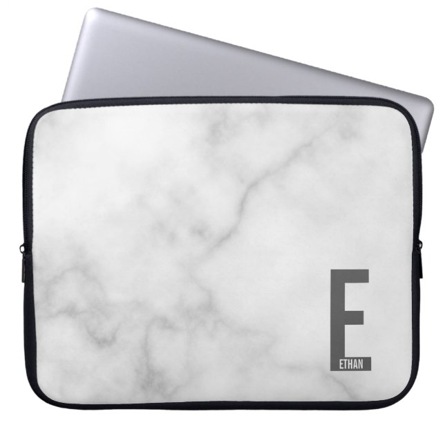 Moderne gepersonaliseerde vette monogram en naam laptop sleeve (Voorkant)
