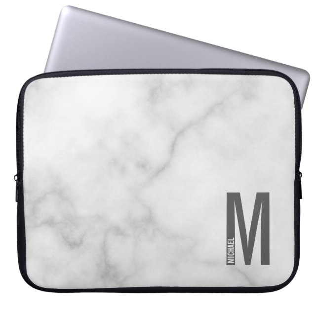 Moderne gepersonaliseerde vette monogram en naam laptop sleeve (Voorkant)