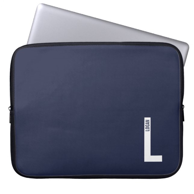 Moderne gepersonaliseerde vette monogram en naam laptop sleeve (Voorkant)