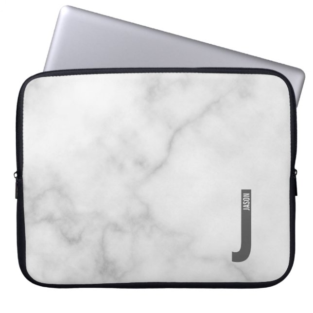 Moderne gepersonaliseerde vette monogram en naam laptop sleeve (Voorkant)