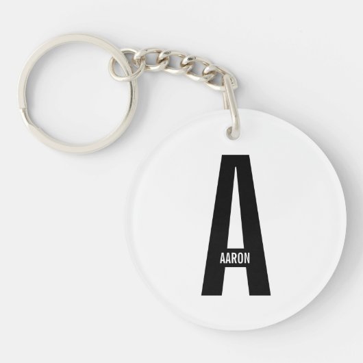 Moderne gepersonaliseerde vette monogram en naam sleutelhanger (Voorkant)