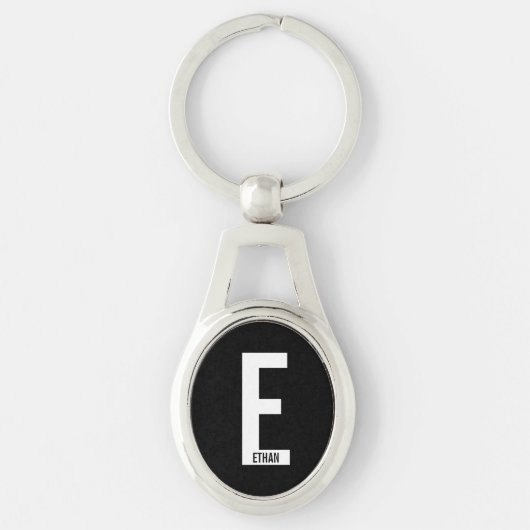Moderne gepersonaliseerde vette monogram en naam sleutelhanger (Voorkant)