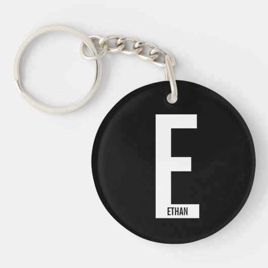Moderne gepersonaliseerde vette monogram en naam sleutelhanger (Voorkant)