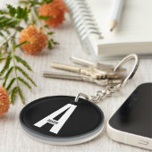 Moderne gepersonaliseerde vette monogram en naam sleutelhanger (Voorkant Rechts)