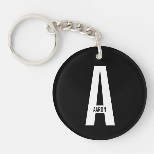 Moderne gepersonaliseerde vette monogram en naam sleutelhanger (Voorkant)