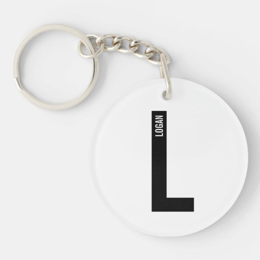 Moderne gepersonaliseerde vette monogram en naam sleutelhanger (Voorkant)