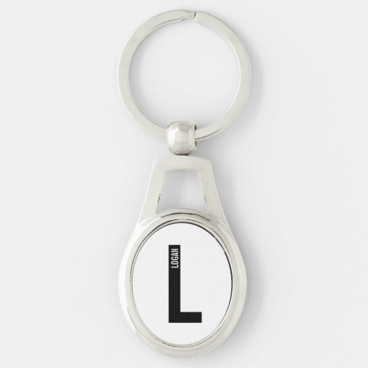 Moderne gepersonaliseerde vette monogram en naam sleutelhanger (Voorkant)
