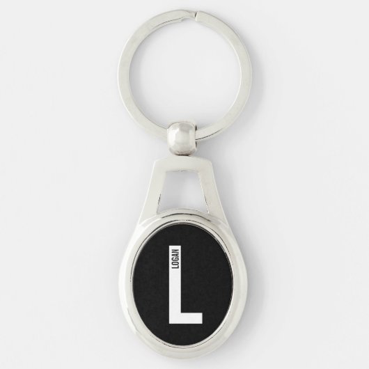 Moderne gepersonaliseerde vette monogram en naam sleutelhanger (Voorkant)