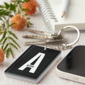 Moderne gepersonaliseerde vette monogram en naam sleutelhanger (Voorkant Rechts)