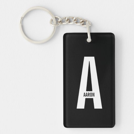 Moderne gepersonaliseerde vette monogram en naam sleutelhanger (Voorkant)