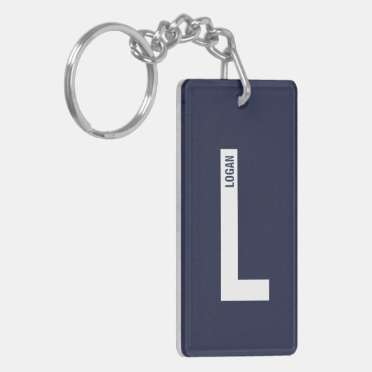 Moderne gepersonaliseerde vette monogram en naam sleutelhanger (Voorkant Links)