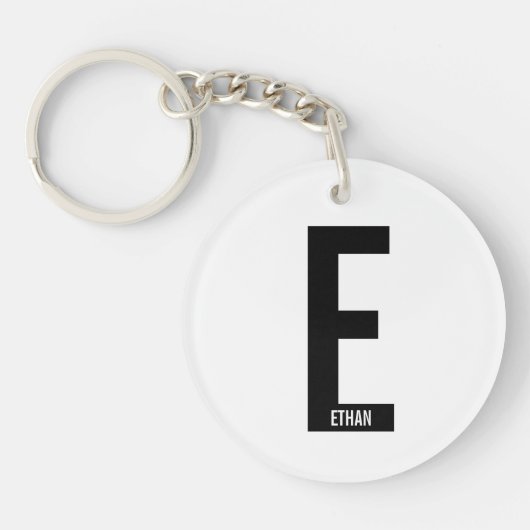 Moderne gepersonaliseerde vette monogram en naam sleutelhanger (Voorkant)