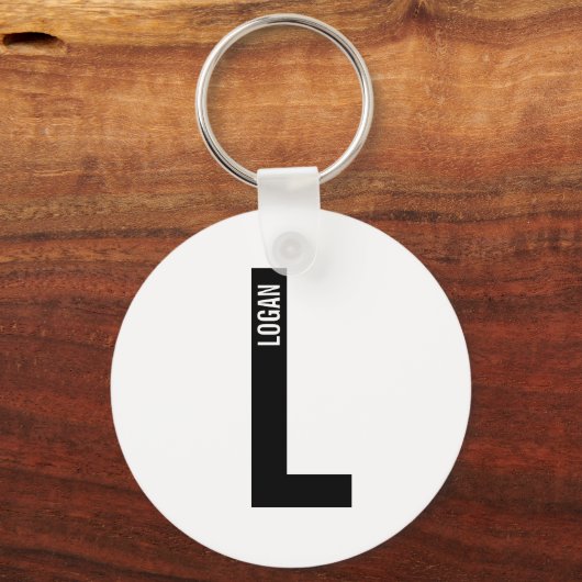 Moderne gepersonaliseerde vette monogram en naam sleutelhanger (Voorkant)