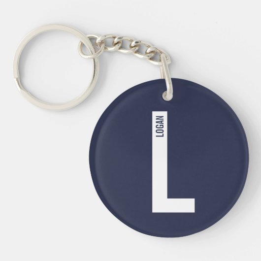 Moderne gepersonaliseerde vette monogram en naam sleutelhanger (Voorkant)