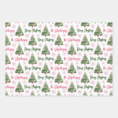 Moderne gepersonaliseerde vrolijke kerstboom roze inpakpapier vel (Voorkant)