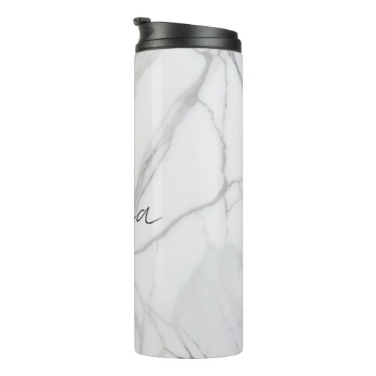 Moderne gepersonaliseerde witte marmeren patroon thermosbeker (Geroteerd rechts)