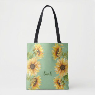 Moderne gepersonaliseerde zonnebloem tote bag