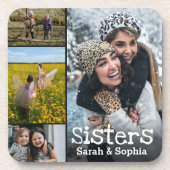Moderne gepersonaliseerde zusters 4 fotocollage bier onderzetter (Voorkant)