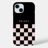 Moderne gepersonaliseerde zwart & crème geruite Case-Mate iPhone case (Achterkant)