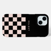 Moderne gepersonaliseerde zwart & crème geruite Case-Mate iPhone case (Achterkant (horizontaal))