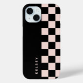 Moderne gepersonaliseerde zwart en crème geruit Case-Mate iPhone case (Achterkant)