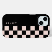 Moderne gepersonaliseerde zwart en crème geruit Case-Mate iPhone case (Achterkant (horizontaal))