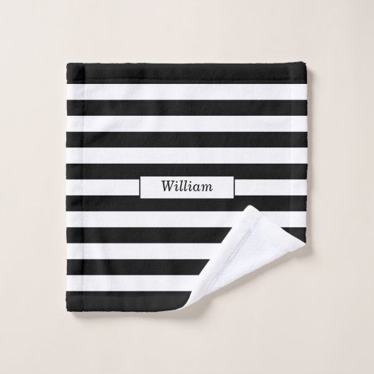 Moderne gepersonaliseerde zwart-wit gestreepte bad handdoek (Wasdoekje)