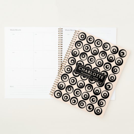 Moderne Gepersonaliseerde Zwarte Crème Cirkels 202 Planner (Display)