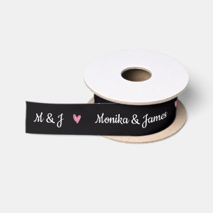 Moderne Gepersonaliseerde Zwarte Trouw Monogram Na Satijnen Lint