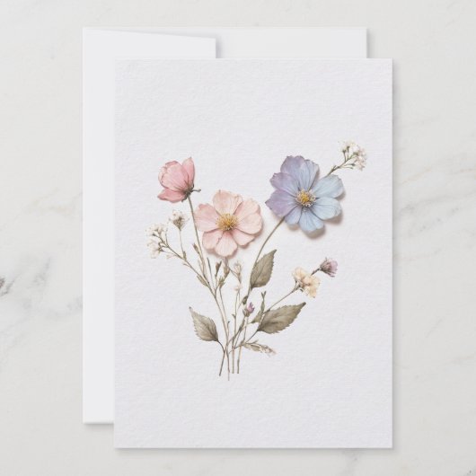 Moderne geperste pastel Wildflowers Blauwe bruilof Kaart (Achterkant)
