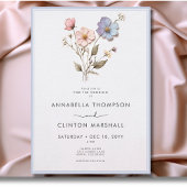 Moderne geperste pastel Wildflowers Blauwe bruilof Kaart