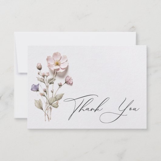 Moderne geperste pastel Wildflowers bruiloft Bedankkaart (Voorkant)