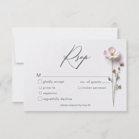 Moderne geperste pastel Wildflowers bruiloft RSVP Kaartje (Voorkant)