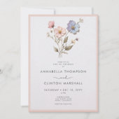 Moderne geperste pastel Wildflowers Roze bruiloft Kaart (Voorkant)