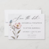 Moderne geperste pastel Wildflowers trouwfoto Save The Date (Voorkant)
