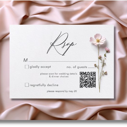 Moderne geperste pastel Wildflowers Wedding QR-cod RSVP Kaartje
