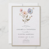 Moderne geperste pastel Wildflowers Wijze bruiloft Kaart (Voorkant)