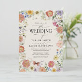 Moderne Geperste Wilde Bloem Boho Chic Bruiloft Kaart (Staand voorkant)