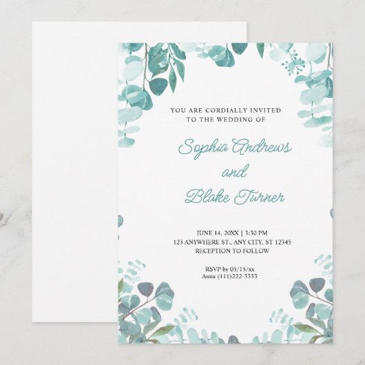 Moderne, geraffineerde Greenery met een witte brui Kaart (Voorkant / Achterkant)