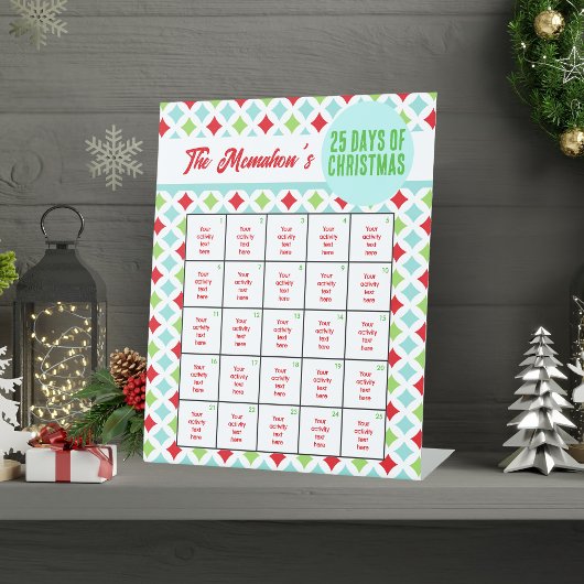 Moderne geruit 25 dagen van kerstactiviteit reclamebord met voetstuk