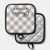 Moderne geruite grijs wit dammen naam keuken pannenlap (Voorkant / Achterkant)