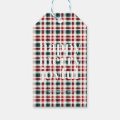 Moderne geruite kerst | Happy Merry Joyful Cadeaulabel (Voorkant)