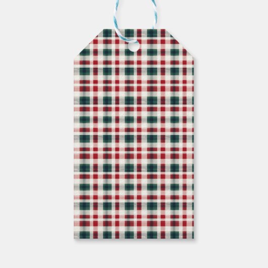 Moderne geruite kerst | Happy Merry Joyful Cadeaulabel (Achterkant)