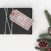 Moderne geruite kerst | Happy Merry Joyful Cadeaulabel