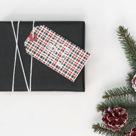 Moderne geruite kerst | Happy Merry Joyful Cadeaulabel