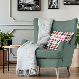 Moderne geruite kerst | Happy Merry Joyful Kussen