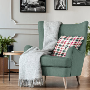 Moderne geruite kerst   Happy Merry Joyful Kussen