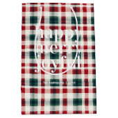 Moderne geruite kerst | Happy Merry Joyful Medium Cadeauzakje (Voorkant)